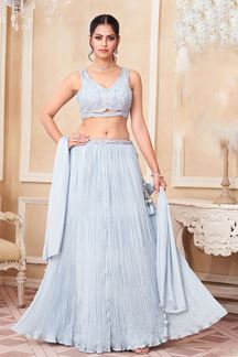 Picture of Beautiful Grey Designer Indo-Western Lehenga Choli for Engagement, Sangeet and Party