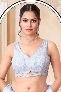 Picture of Beautiful Grey Designer Indo-Western Lehenga Choli for Engagement, Sangeet and Party