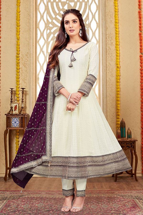 Picture of TrendyCream Silk Designer Anarkali Suit for Festivals, and Party