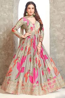 Picture of AppealingBeige Silk Designer Anarkali Suit for Reception, Engagement, Festivals, and Party