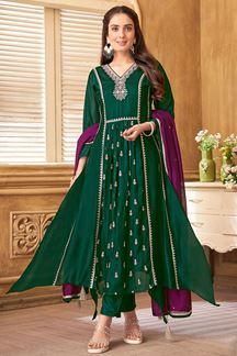 Picture of ImpressiveDark Green Silk Designer Anarkali Suit for Mehendi, Festivals, and Party