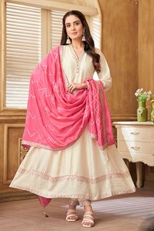 Picture of  HeavenlyCream Silk Designer Anarkali Suit for Sangeet, Festivals, and Party