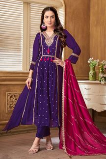 Picture of ArtisticNavy Blue Silk Designer Anarkali Suit for Sangeet, Festivals, and Party