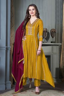 Picture of Glorious Yellow Silk Designer Anarkali Suit for Haldi, Festivals, and Party