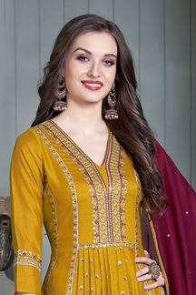 Picture of Glorious Yellow Silk Designer Anarkali Suit for Haldi, Festivals, and Party