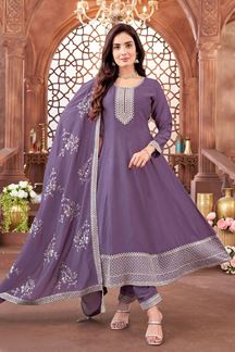 Picture of BeautifulLavender Silk Designer Anarkali Suit for Engagement, Sangeet, Festivals, and Party