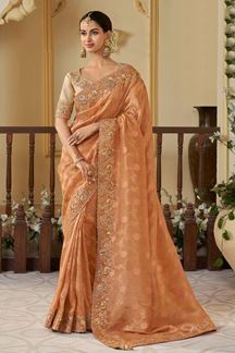 Picture of Breathtaking Pure Viscose Tissue Jacquard Designer Saree for Wedding, Engagement, and Reception