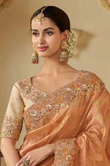 Picture of Breathtaking Pure Viscose Tissue Jacquard Designer Saree for Wedding, Engagement, and Reception