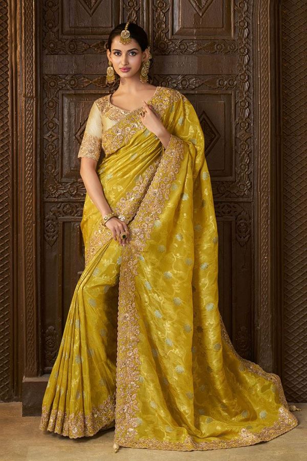 Picture of Ethnic Pure Viscose Tissue Jacquard Designer Saree for Wedding, Engagement, Haldi, and Reception