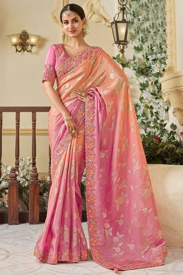 Picture of Artistic Pure Viscose Tissue Jacquard Designer Saree for Engagement, Wedding, and Reception