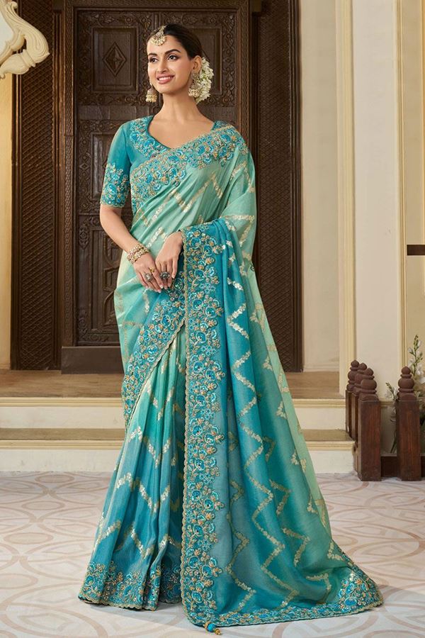 Picture of Attractive Pure Viscose Tissue Jacquard Designer Saree for Engagement, Wedding, and Reception