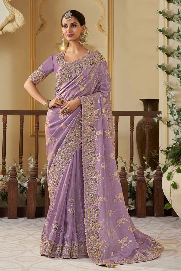 Picture of Exquisite Pure Viscose Tissue Jacquard and Viscose Organza Designer Saree for Engagement and Reception