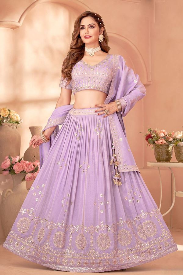 Picture of Appealing Lilac Designer Wedding Lehenga Choli for Engagement and Reception