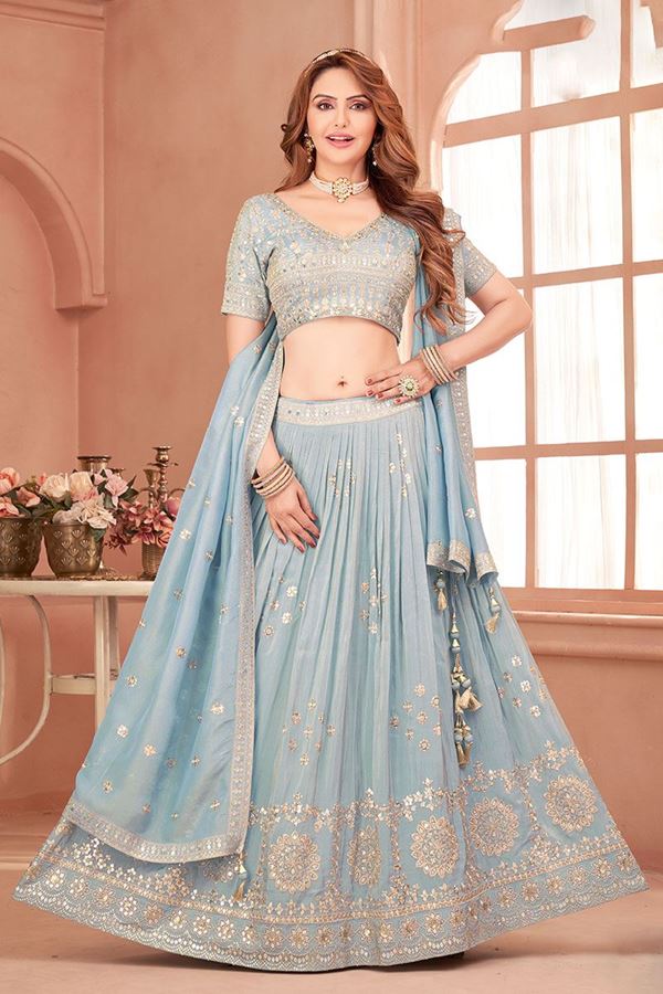 Picture of Flawless Sky Blue Designer Wedding Lehenga Choli for Engagement and Reception