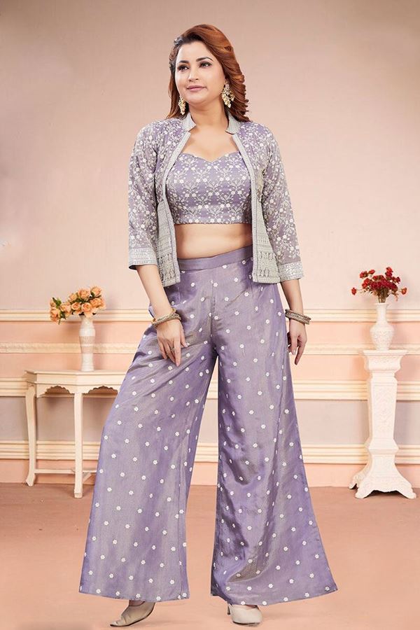 Picture of Ethnic Lilac Designer Palazzo Suit for Party