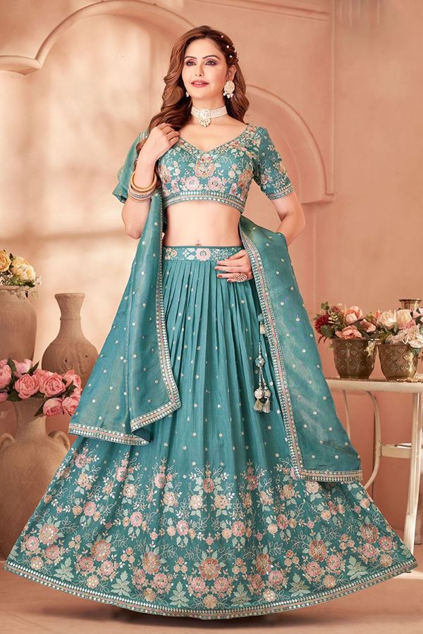 Picture of Divine Teal Designer Wedding Lehenga Choli for Wedding and Reception