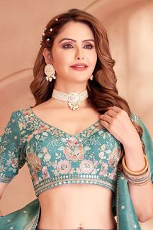 Picture of Divine Teal Designer Wedding Lehenga Choli for Wedding and Reception