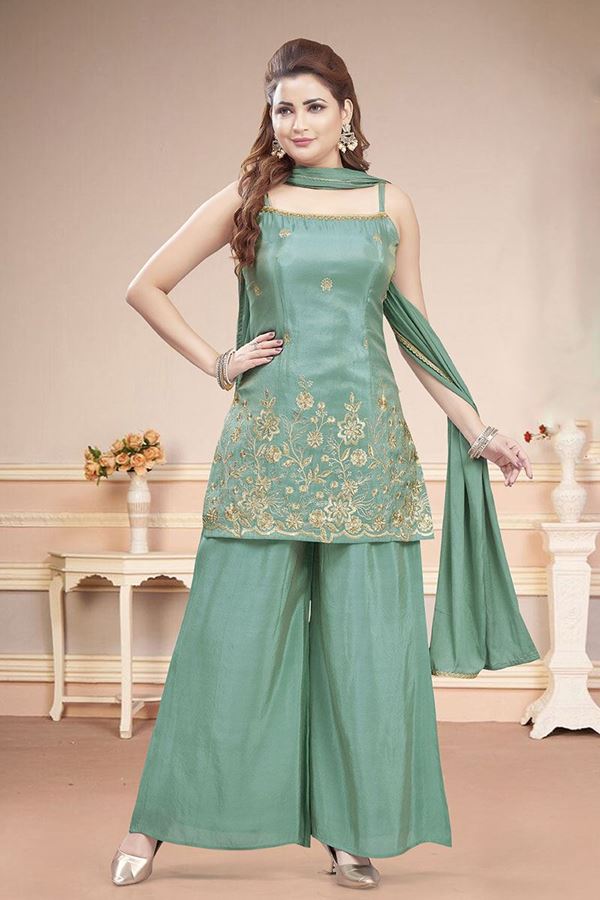 Picture of Glorious Turquoise Designer Palazzo Suit for Party and Festivals