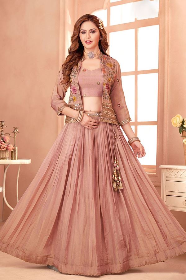 Picture of Gorgeous Rust Designer Indo-Western Lehenga Choli for Engagement and Reception