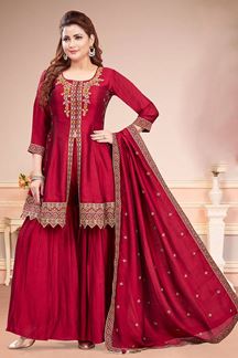 Picture of Artistic Maroon Designer Gharara Suit for Engagement, Wedding, Reception, Party and Festivals