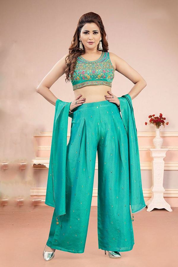 Picture of Artistic Blue Designer Palazzo Suit for Party