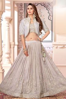 Picture of Magnificent Ivory Designer Indo-Western Lehenga Choli for Engagement and Reception