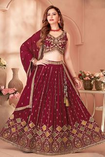 Picture of Beautiful Maroon Designer Indo-Western Lehenga Choli for Wedding and Reception