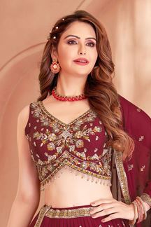 Picture of Beautiful Maroon Designer Indo-Western Lehenga Choli for Wedding and Reception