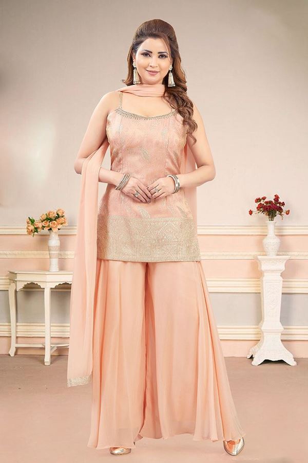 Picture of Astounding Peach Designer Palazzo Suit for Party