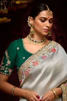 Picture of Striking Pure Banarasi Kanjivaram Designer Saree for Engagement and Reception