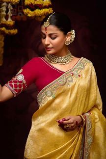 Picture of Amazing Pure Banarasi Kanjivaram Designer Saree for Wedding, Haldi, Engagement and Reception