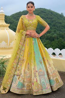 Picture of Exuberant Parrot Green and Yellow Designer Wedding Lehenga Choli for Engagement, Haldi, Sangeet, and Reception