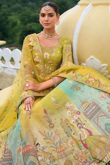 Picture of Exuberant Parrot Green and Yellow Designer Wedding Lehenga Choli for Engagement, Haldi, Sangeet, and Reception