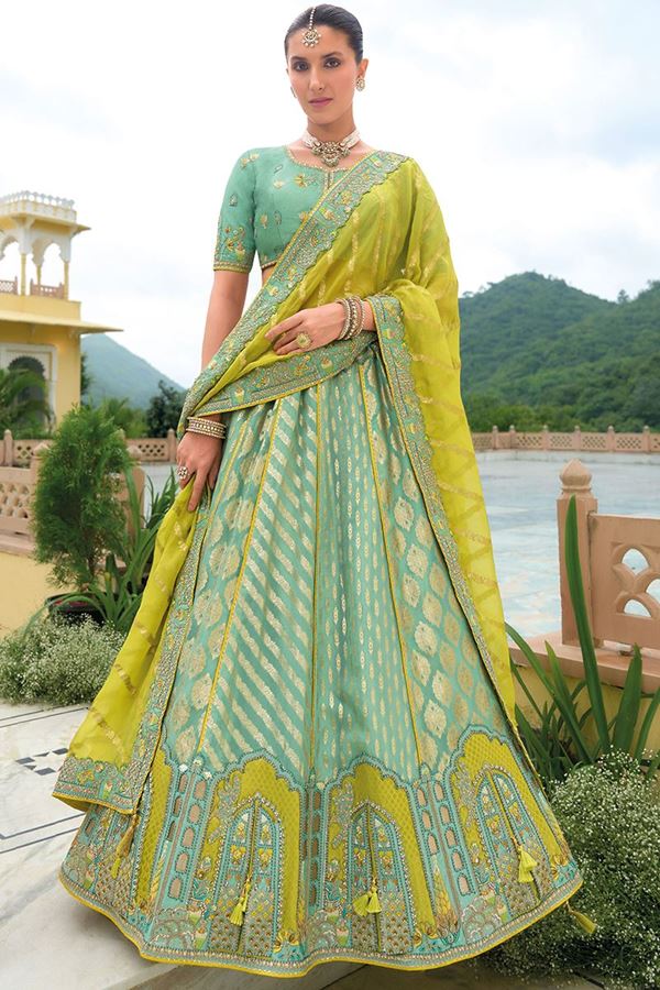 Picture of Attractive Pista Green Designer Wedding Lehenga Choli for Engagement and Reception