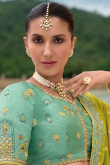 Picture of Attractive Pista Green Designer Wedding Lehenga Choli for Engagement and Reception