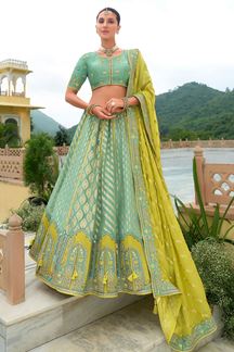 Picture of Attractive Pista Green Designer Wedding Lehenga Choli for Engagement and Reception