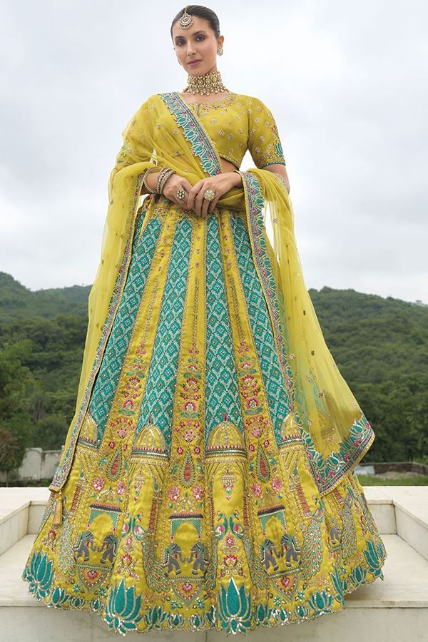 Picture of  Glamorous Parrot Green and Rama Designer Wedding Lehenga Choli for Engagement, Sangeet, and Reception