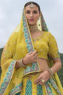 Picture of  Glamorous Parrot Green and Rama Designer Wedding Lehenga Choli for Engagement, Sangeet, and Reception