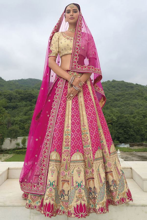 Picture of Alluring Pink and Cream Designer Wedding Lehenga Choli for Wedding and Reception