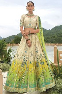 Picture of Flawless Shaded Cream and Green Designer Wedding Lehenga Choli for Engagement and Reception