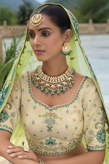 Picture of Flawless Shaded Cream and Green Designer Wedding Lehenga Choli for Engagement and Reception