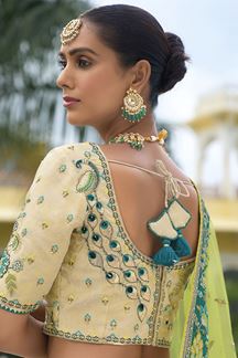 Picture of Flawless Shaded Cream and Green Designer Wedding Lehenga Choli for Engagement and Reception