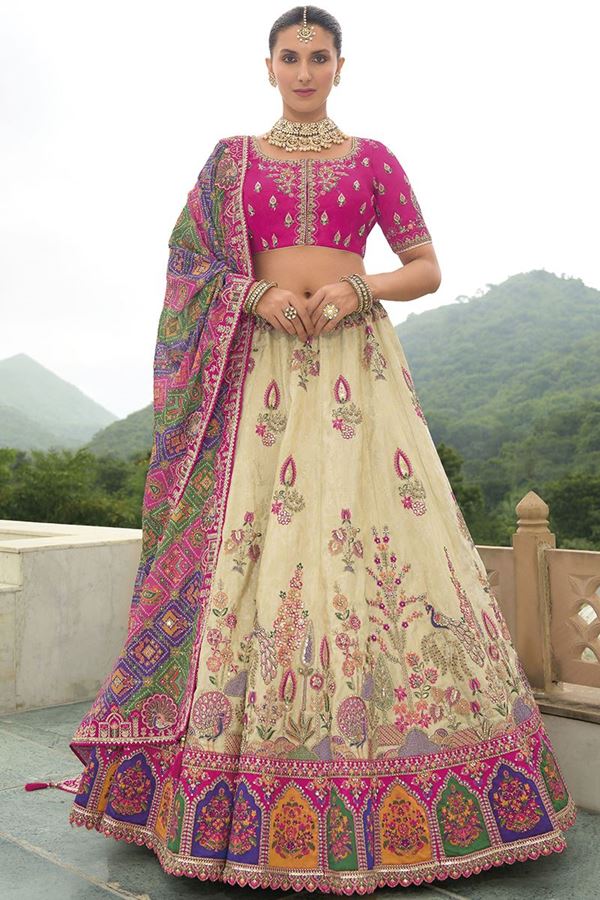 Picture of Trendy Cream and Pink Designer Wedding Lehenga Choli for Wedding and Reception