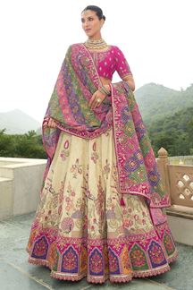 Picture of Trendy Cream and Pink Designer Wedding Lehenga Choli for Wedding and Reception