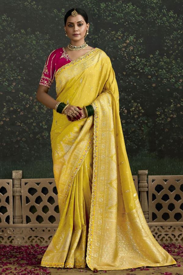 Picture of Exquisite Pure Viscose Silk Designer Saree for Haldi, Engagement and Reception