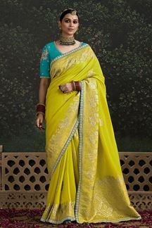 Picture of Magnificent Pure Viscose Silk Designer Saree for Haldi, Engagement, and Reception