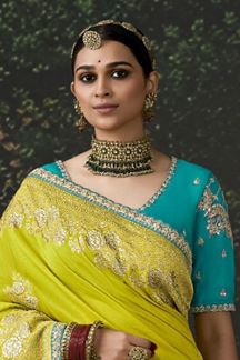 Picture of Magnificent Pure Viscose Silk Designer Saree for Haldi, Engagement, and Reception