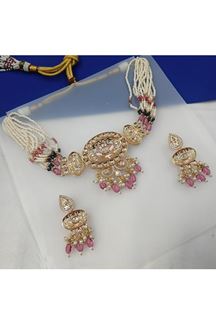 Picture of Captivating Pink and Dark Blue Designer Choker Set for Engagement, Reception, Sangeet, and Festivals