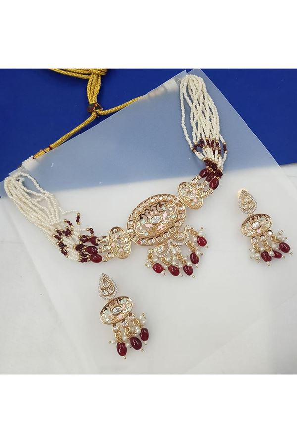 Picture of Splendid Maroon Designer Choker Set for Engagement, Reception, Wedding, Sangeet, and Festivals