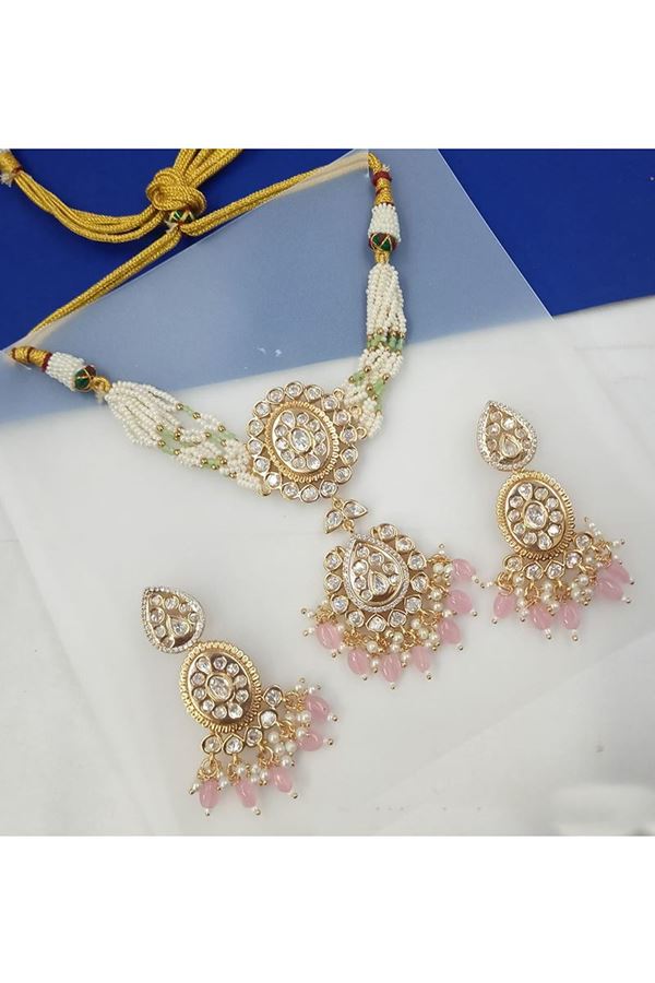 Picture of Creative Light Green and Light Pink Designer Choker Set for Engagement, Reception, Sangeet, and Festivals